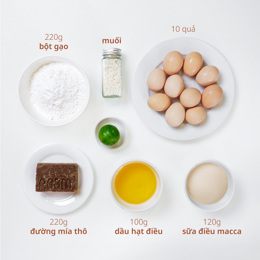 Nguyên liệu làm bánh bông lan trứng muối